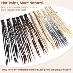 Clip in Braid Hair Extensions for Women, 20" Boho Dreadlock Clip in Braids with Beads & Charms, 2PCS Synthetic Braided Hairpiece
