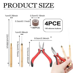 Hair Tinsel Beads Kit with Plier Hook Needle Tool 100 Silicone Micro Beads Loop Needle Threader Pulling Hook Bead Device