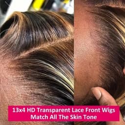 Highlight P4/27 Blended Human Hair Wig - 250% Density Piano Color Straight Hair - Pre-Plucked Hairline And Baby Hair -Ready To Wear Instantly Without Glue - Multiple Sizes Human Hair Wig For Women
