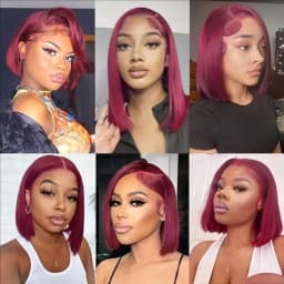 Classic 99J Colored Straight Hair Bob Wig 13x4 HD Transparent Lace 200 Density Preplucked Hairline Baby Hair 8-14 Inch Durable Hair For Ladies Dating Daily Wear