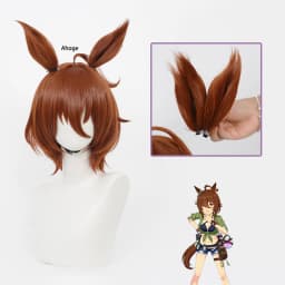 Umamusume Pretty Derby Cosplay Wig Agnes Tachyon Anime Wig with Ears Tail, Pre-styled Heat Resistant Synthetic Wig for Halloween