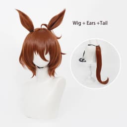 Umamusume Pretty Derby Cosplay Wig Agnes Tachyon Anime Wig with Ears Tail, Pre-styled Heat Resistant Synthetic Wig for Halloween