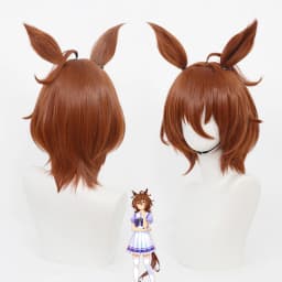 Umamusume Pretty Derby Cosplay Wig Agnes Tachyon Anime Wig with Ears Tail, Pre-styled Heat Resistant Synthetic Wig for Halloween