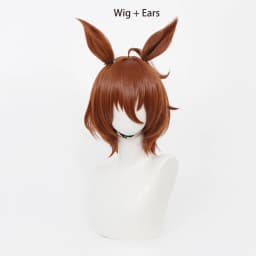 Umamusume Pretty Derby Cosplay Wig Agnes Tachyon Anime Wig with Ears Tail, Pre-styled Heat Resistant Synthetic Wig for Halloween