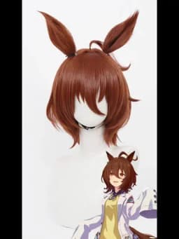Umamusume Pretty Derby Cosplay Wig Agnes Tachyon Anime Wig with Ears Tail, Pre-styled Heat Resistant Synthetic Wig for Halloween