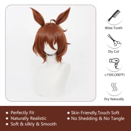 Umamusume Pretty Derby Cosplay Wig Agnes Tachyon Anime Wig with Ears Tail, Pre-styled Heat Resistant Synthetic Wig for Halloween
