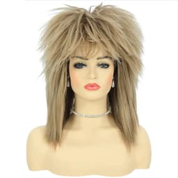 HAIRJOY Synthetic Hair 80s Tina Diva Costume Wig for Women Big Blonde Rocker Mullet Wigs Glam Punk Rock Rockstar Cosplay Wig