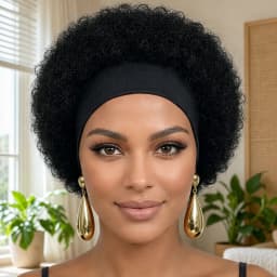 Fluffy Afro Kinky Curly Headband Human Hair Wig, Full Machine Made Soft Voluminous Curly Wig, Easy Install Daily Fashion Headban