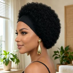 Fluffy Afro Kinky Curly Headband Human Hair Wig, Full Machine Made Soft Voluminous Curly Wig, Easy Install Daily Fashion Headban