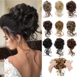 8Inch SyntheticMessy Curly Hair Bun Synthetic High Temperture Fiber Hair Invisible Hair Wrap Curly Ponytail Elastic Hairbund