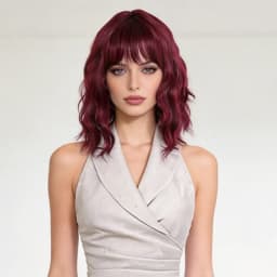 Short Burgundy Water Wave Synthetic Wig, Fluffy Curly Bob Wig with Bangs for Women, Heat Resistant Fiber Hair Extension