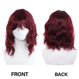 Short Burgundy Water Wave Synthetic Wig, Fluffy Curly Bob Wig with Bangs for Women, Heat Resistant Fiber Hair Extension