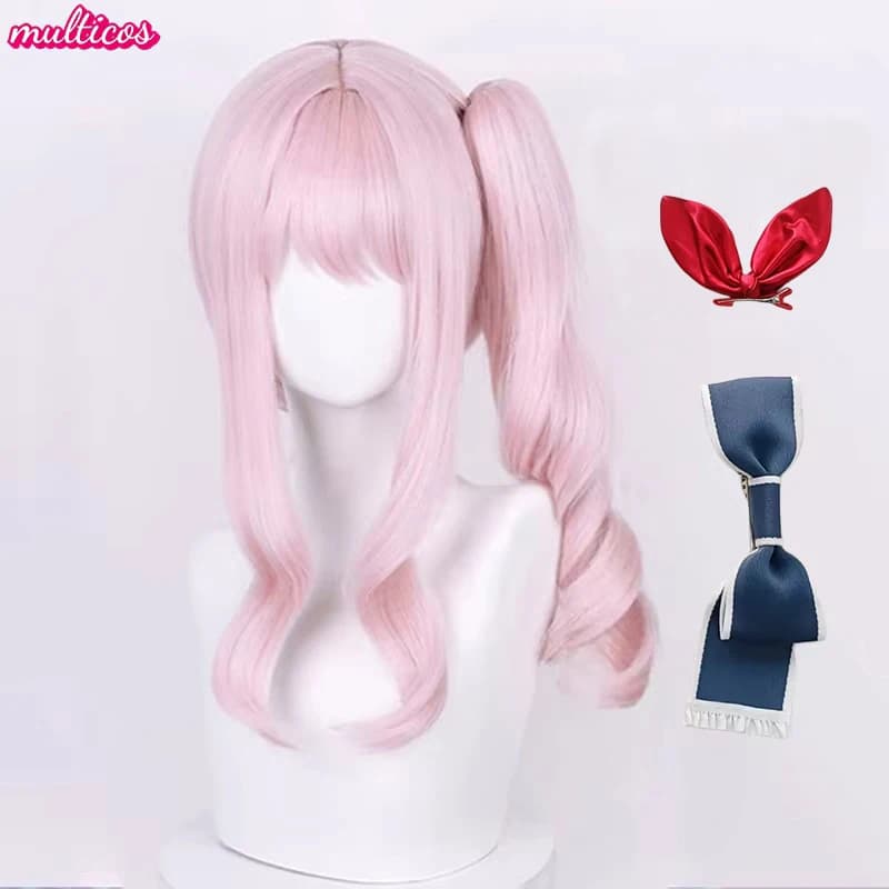 High Quality Anime Akiyama Mizuki Cosplay Wig 45cm Long Light Pink Curly Heat Resistant Synthetic Hair Halloween Party Wigs