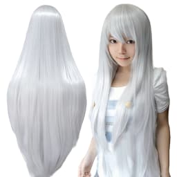 80cm Straight Synthetic Cosplay Wig White Purple Green Silver Pink Lolita Hairpiece with Bangs Long Wigs