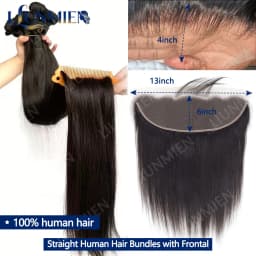 Straight Human Hair Bundles with frontal 13x4 Raw Hair Bundles 100% Human Hair Extensions Weave 3 Bundles with 13x4/6 HD Frontal