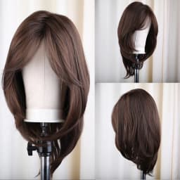 Synthetic Dark Brown Wig Straight Layered Wigs for Women Shoulder Length Hair Wig With Bangs Heat Resistant Party Daily Use