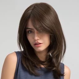 Synthetic Dark Brown Wig Straight Layered Wigs for Women Shoulder Length Hair Wig With Bangs Heat Resistant Party Daily Use
