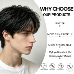 Black Messy Layered Short Synthetic Wig Men Universal Anime Cosplay Wig Heat Resistant Fiber for Halloween Daily Use