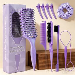 11 Piece Comb Set with Hair Brush, Comb, Edge Control Brush, 4 Duckbill Hair Clips, and Headband, Special for Real Hair Wigs