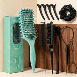 11 Piece Comb Set with Hair Brush, Comb, Edge Control Brush, 4 Duckbill Hair Clips, and Headband, Special for Real Hair Wigs