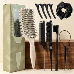 11 Piece Comb Set with Hair Brush, Comb, Edge Control Brush, 4 Duckbill Hair Clips, and Headband, Special for Real Hair Wigs