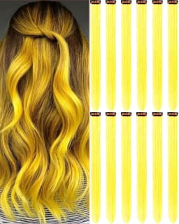 12 PCS Synthetic Hairpiece Black Hair Extensions Clip in, Colored Party Highlights Extension for Girls Women Straight 22 inch