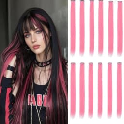 12 PCS Synthetic Hairpiece Black Hair Extensions Clip in, Colored Party Highlights Extension for Girls Women Straight 22 inch
