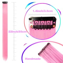 12 PCS Synthetic Hairpiece Black Hair Extensions Clip in, Colored Party Highlights Extension for Girls Women Straight 22 inch