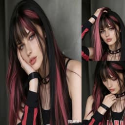 12 PCS Synthetic Hairpiece Black Hair Extensions Clip in, Colored Party Highlights Extension for Girls Women Straight 22 inch