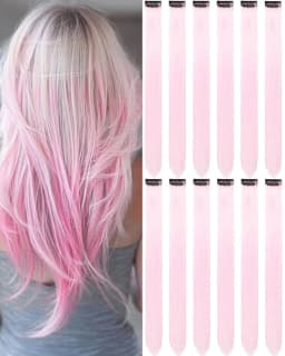 12 PCS Synthetic Hairpiece Black Hair Extensions Clip in, Colored Party Highlights Extension for Girls Women Straight 22 inch