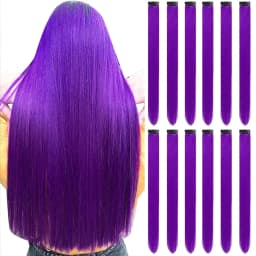 12 PCS Synthetic Hairpiece Black Hair Extensions Clip in, Colored Party Highlights Extension for Girls Women Straight 22 inch