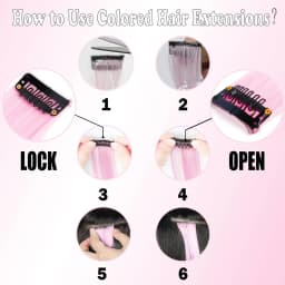 12 PCS Synthetic Hairpiece Black Hair Extensions Clip in, Colored Party Highlights Extension for Girls Women Straight 22 inch