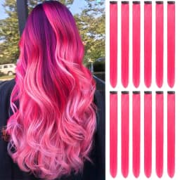 12 PCS Synthetic Hairpiece Black Hair Extensions Clip in, Colored Party Highlights Extension for Girls Women Straight 22 inch
