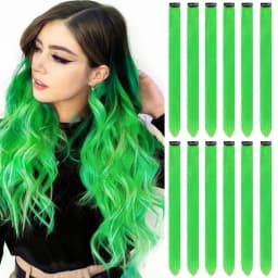 12 PCS Synthetic Hairpiece Black Hair Extensions Clip in, Colored Party Highlights Extension for Girls Women Straight 22 inch