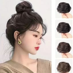 Easy Wear Synthetic Updo Wig Hair Elegant Straight Chignon Bun Hair With Rubber Band Heat Resistant Fiber Ponytail Hairpieces