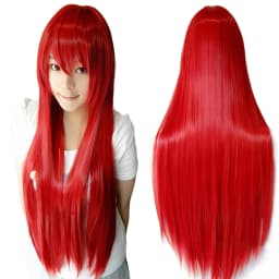 Synthetic Hair Red Straight Long Wig for Anime Cosplay Rias Gremory Halloween Costume Hair Erza Scarlet Wig with Bangs