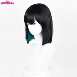 High Quality Anime Sua Cosplay Wig 30cm Black Green Mixed Bobo Heat Resistant Synthetic Hair Halloween Role Play Wigs + Wig Cap