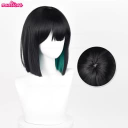 High Quality Anime Sua Cosplay Wig 30cm Black Green Mixed Bobo Heat Resistant Synthetic Hair Halloween Role Play Wigs + Wig Cap