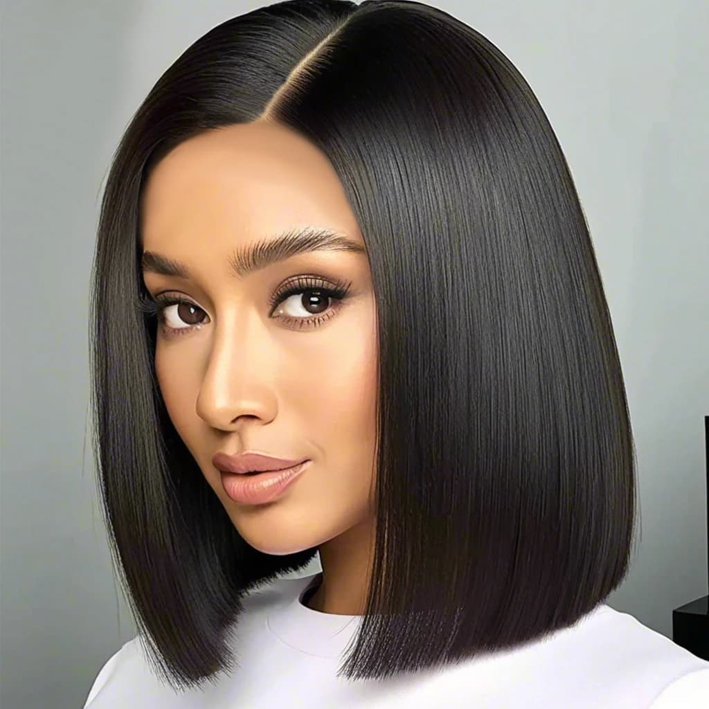 12 inch black synthetic wig, suitable for women's daily party fashion use