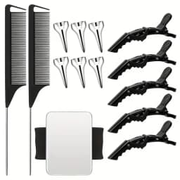 14pcs Hair Tool Set - Sectioning Rings, Metal Combs, Clips and Magnetic Wrist Pin Holder for Braiding (Black)