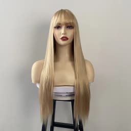 Fashion Synthetic Wig for Women Air Bangs Long Straight Hair Beige White High Temperature Silk Synthetic Fiber Full Head Cover