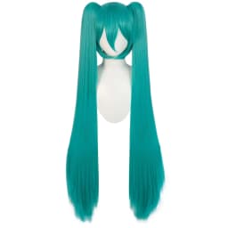 Long Double Clip Ponytails Hatsune Miku Cosplay Synthetic Wig Costume for Women Girls (Green)
