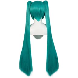 Long Double Clip Ponytails Hatsune Miku Cosplay Synthetic Wig Costume for Women Girls (Green)
