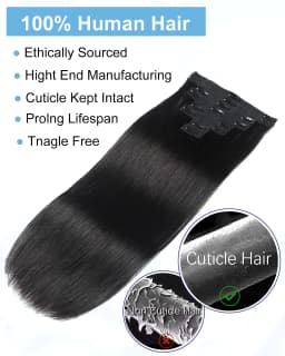 8 Pieces Hair Extensions Clip in Human Hair 18 Clips Full Head Clip on Remy Hair Extension for Women Natural Black Clip Hair