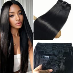 8 Pieces Hair Extensions Clip in Human Hair 18 Clips Full Head Clip on Remy Hair Extension for Women Natural Black Clip Hair