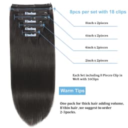 8 Pieces Hair Extensions Clip in Human Hair 18 Clips Full Head Clip on Remy Hair Extension for Women Natural Black Clip Hair