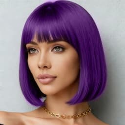 12 inch purple wig with bangs design, made of high-temperature fiber synthetic material, suitable for daily cosplay wear