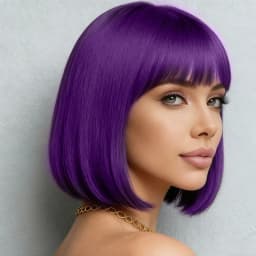 12 inch purple wig with bangs design, made of high-temperature fiber synthetic material, suitable for daily cosplay wear