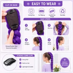 82 inch Long Purple Braid With Flower for Kids Girls Rumi Ponytail Synthetic Ponytail Costume Hairstyle Halloween Christmas