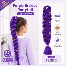 82 inch Long Purple Braid With Flower for Kids Girls Rumi Ponytail Synthetic Ponytail Costume Hairstyle Halloween Christmas